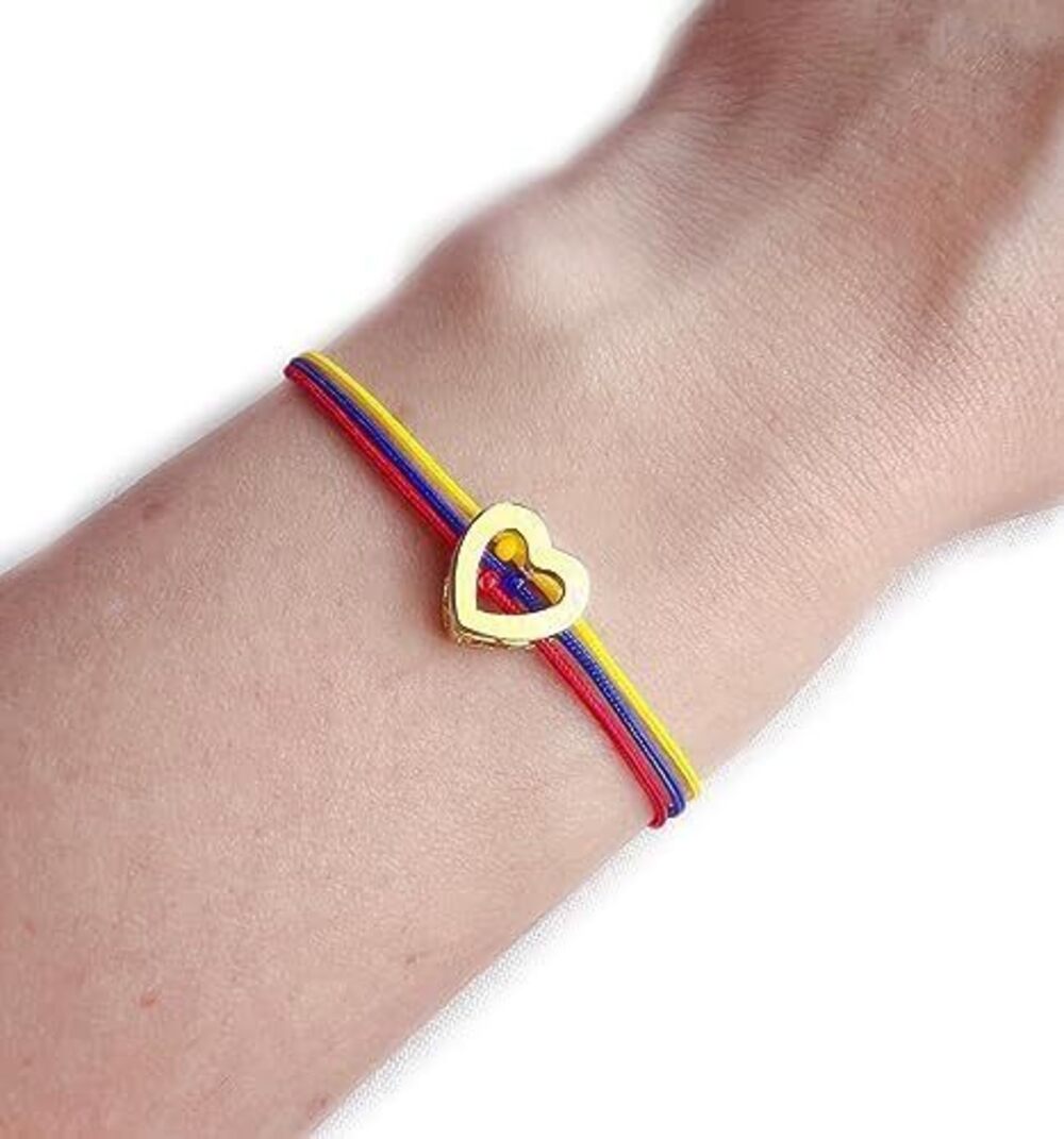 9414 Love Colombia, Yellow, Blue and Red Bracelet, Brass Colombian Bracelet